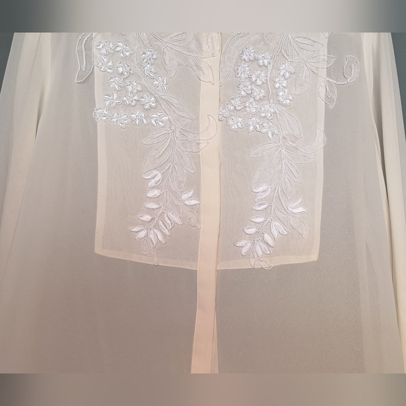 90s Vintage upcyled embroidered IVORY sheer long sleeve blouse - Picture 5 of 15